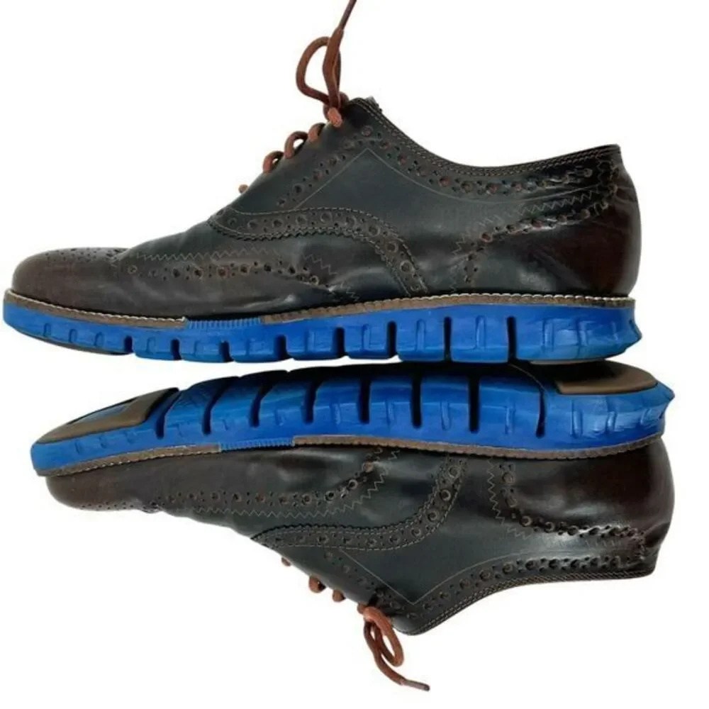 Cole Haan Zerogrand‎ Wingtip Oxford Shoes C26207 Blue Brown Leather Men's 8 M